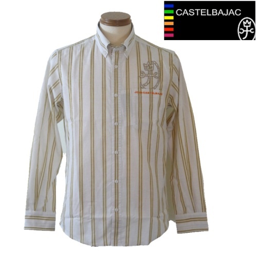 【2025春夏新作SALE】カステルバジャック/CASTELBAJAC 綿麻ストライプ長袖シャツ 48/Lサイズ 118-クリーム系拍卖