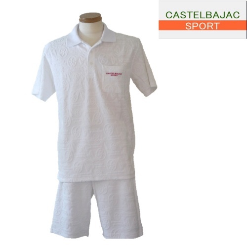 【2025春夏新作SALE】 カステルバジャック/CASTELBAJAC トロピカルパイル半袖ポロ上下 46/Mサイズ 113-白系拍卖