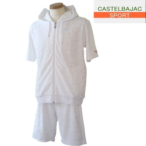 【2025春夏新作SALE】 カステルバジャック/CASTELBAJAC トロピカルパイルパーカー上下 48/Lサイズ 110-白系拍卖