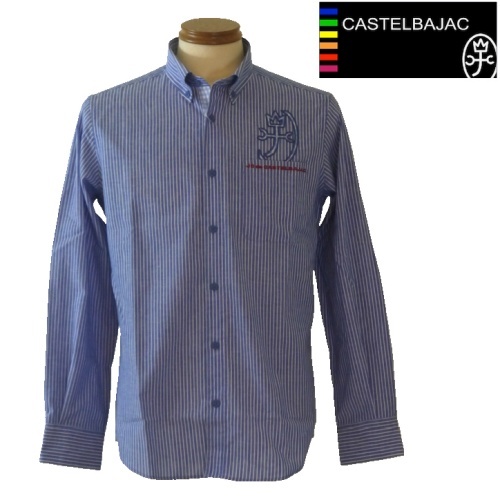 【2025春夏新作SALE】カステルバジャック/CASTELBAJAC 綿麻ストライプ長袖シャツ 50/LLサイズ 118-ブルー系拍卖