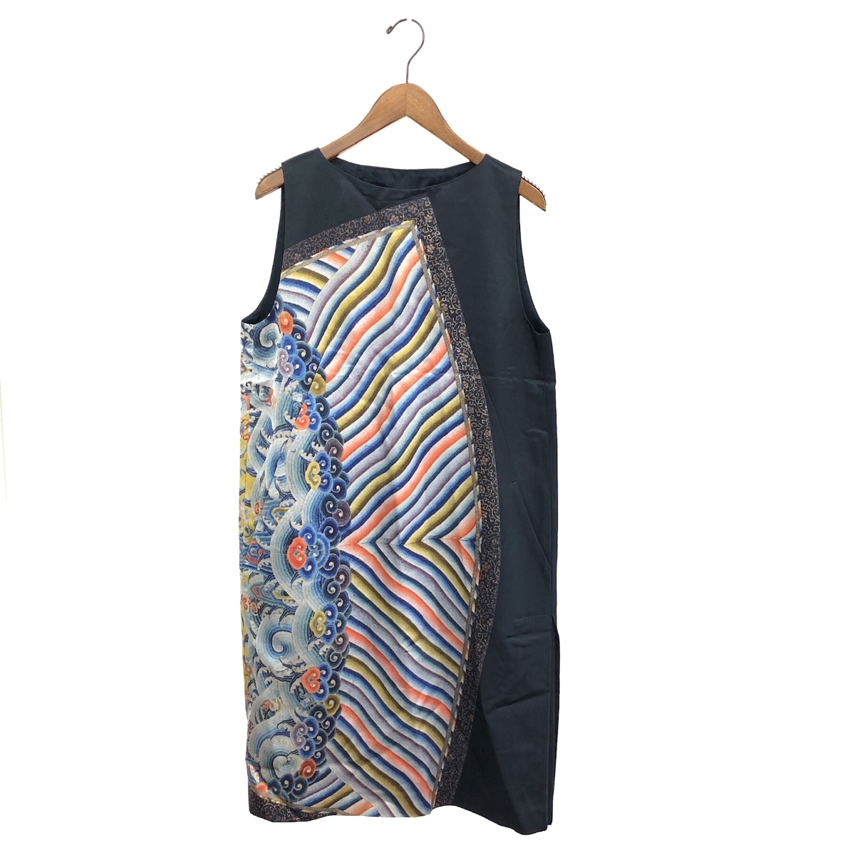 ◆DRIES VAN NOTEN ドリスヴァンノッテン ノースリーブ ワンピース ◆ ブラック/マルチカラー レディース 和柄 波拍卖