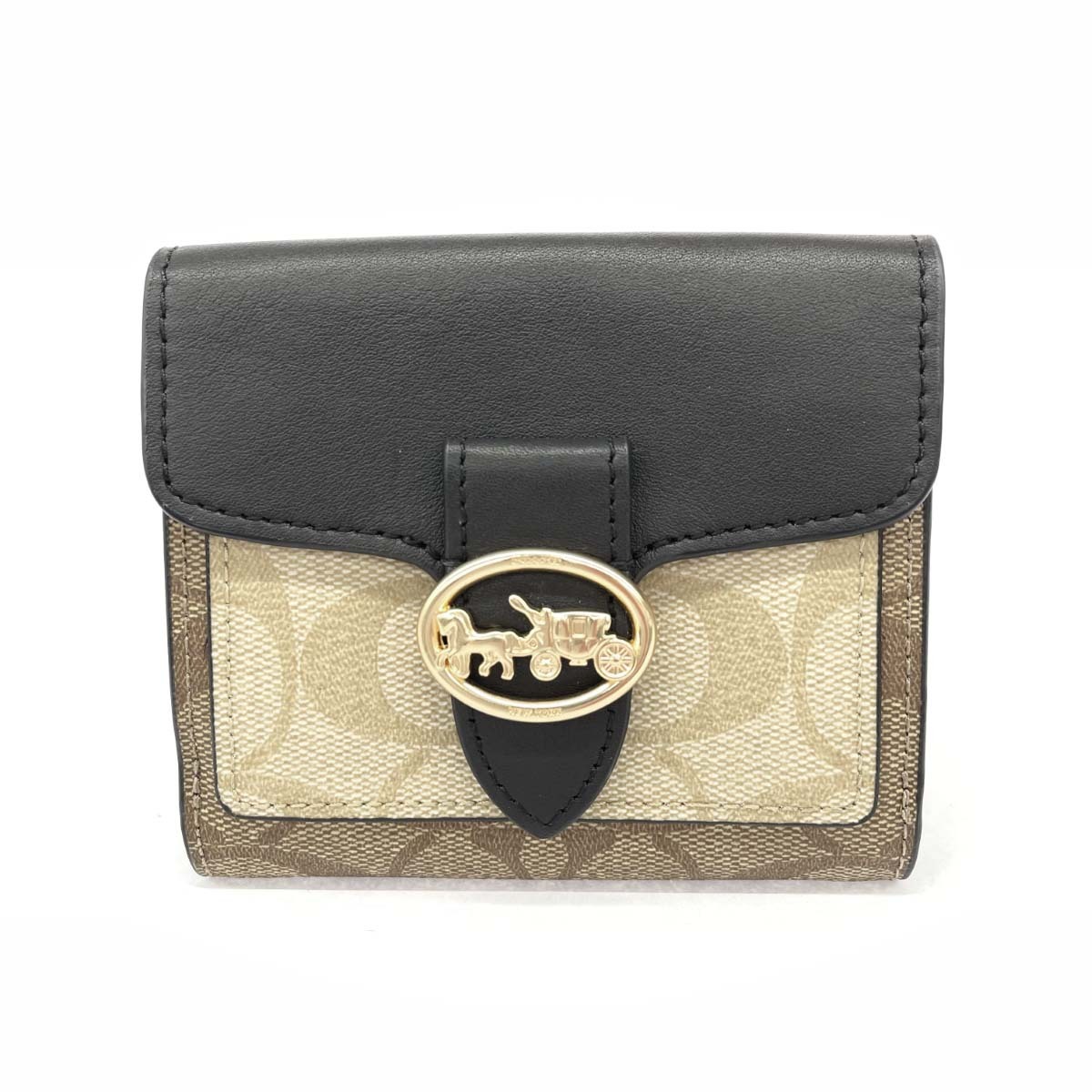 良好◆COACH コーチ 財布◆ ブラウン×ブラック PVC シグネチャー 二つ折り ホース&キャリッジ レディース ウォレット 服飾小物拍卖