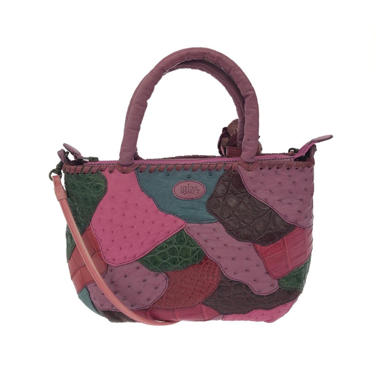 良好◆IBIZA イビサ マルチレザーパッチワーク 2WAYハンドバッグ◆ ピンク チャーム レディース チャーム付 多機能 bag 鞄拍卖