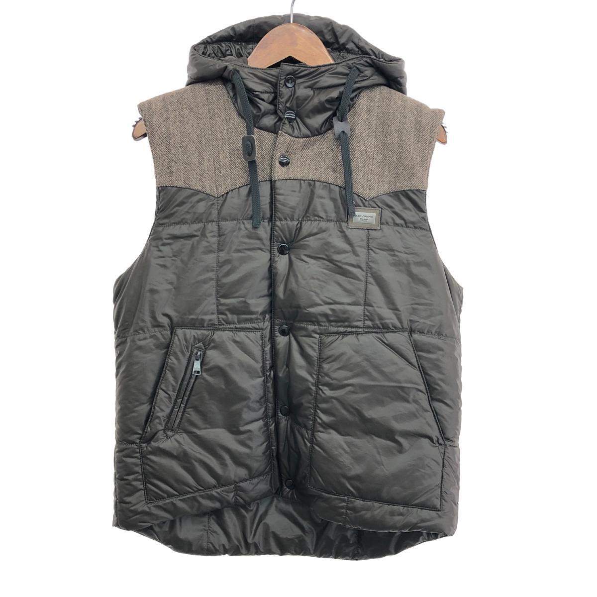 ◆DOLCE&GABBANA ドルチェ&ガッバーナ 素材切替 フーディ中綿ベスト ジャケット サイズ:46◆ ブラウン メンズ アウター拍卖