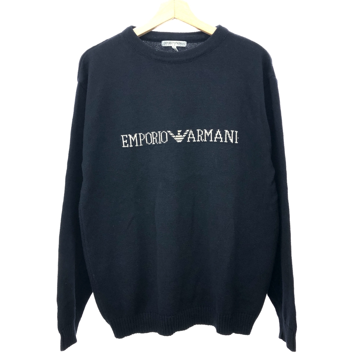 ◆EMPORIO ARMANI エンポリオアルマーニ アーカイブ ロゴ ニット サイズ:50◆ ネイビー メンズ トップス拍卖