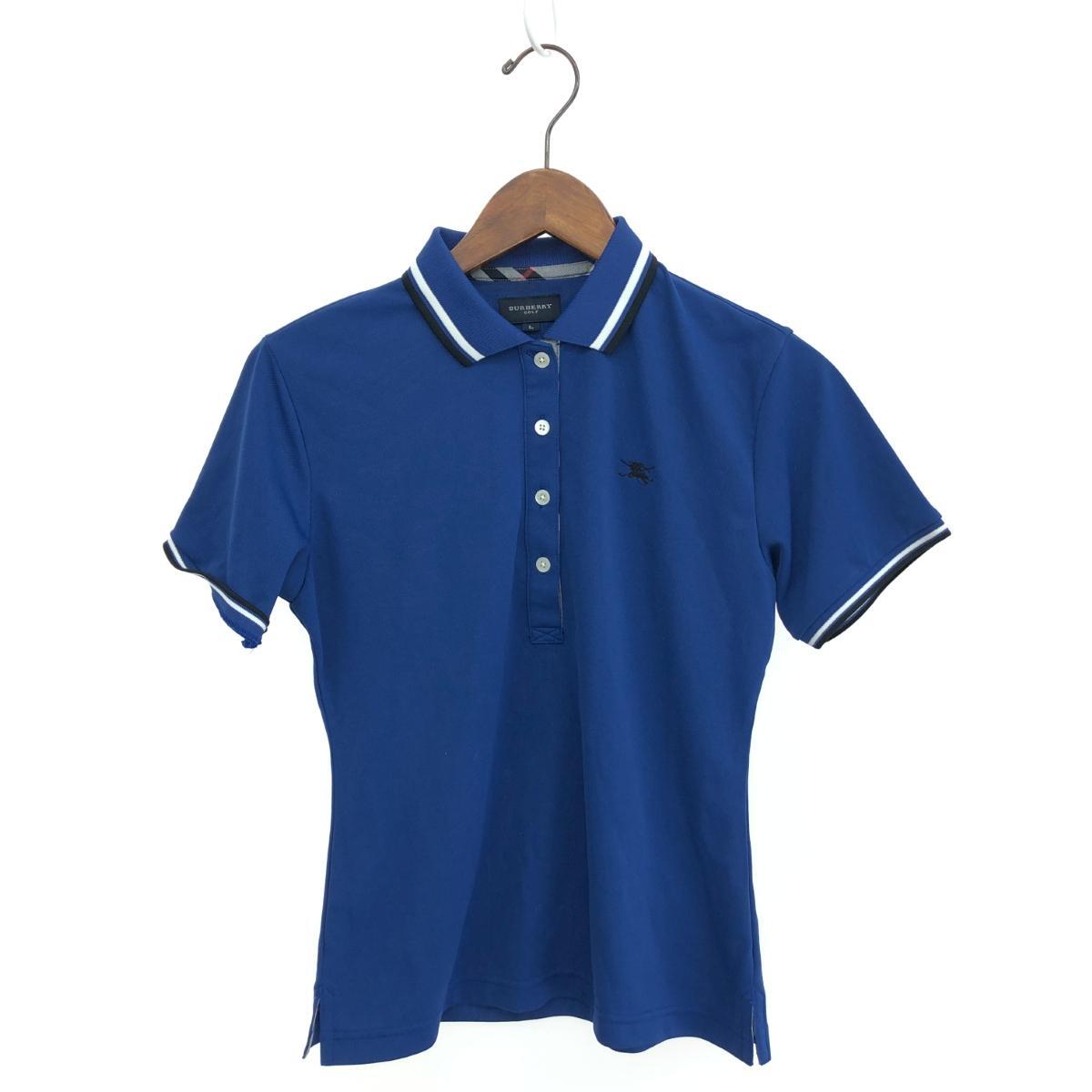 ◆BURBERRY GOLF バーバリーゴルフ 半袖ポロシャツ サイズ:L ゴルフウエア ホース刺繍 ブルー レディース拍卖
