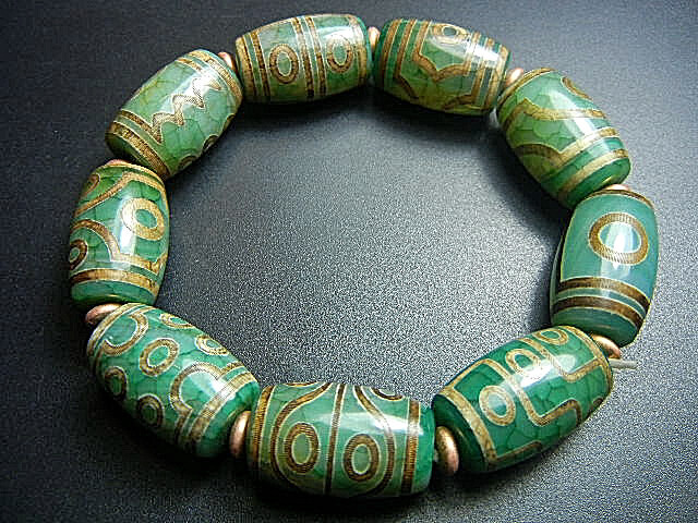 ★西蔵天珠数珠★JFV3593 一眼から九眼 全眼天珠 数珠 13.5*21.5mm緑砂龍紋 超勧め拍卖