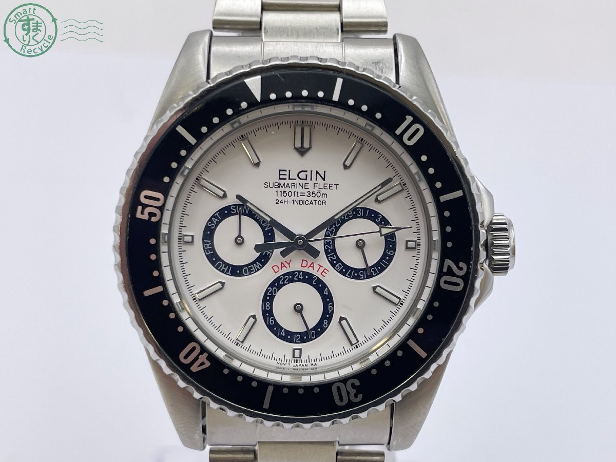 BG0704644 △ELGIN エルジン M-024-MA クォーツ アナログ ラウンド シルバー系 メンズ 腕時計 3針 デイデイト 不動 中古拍卖