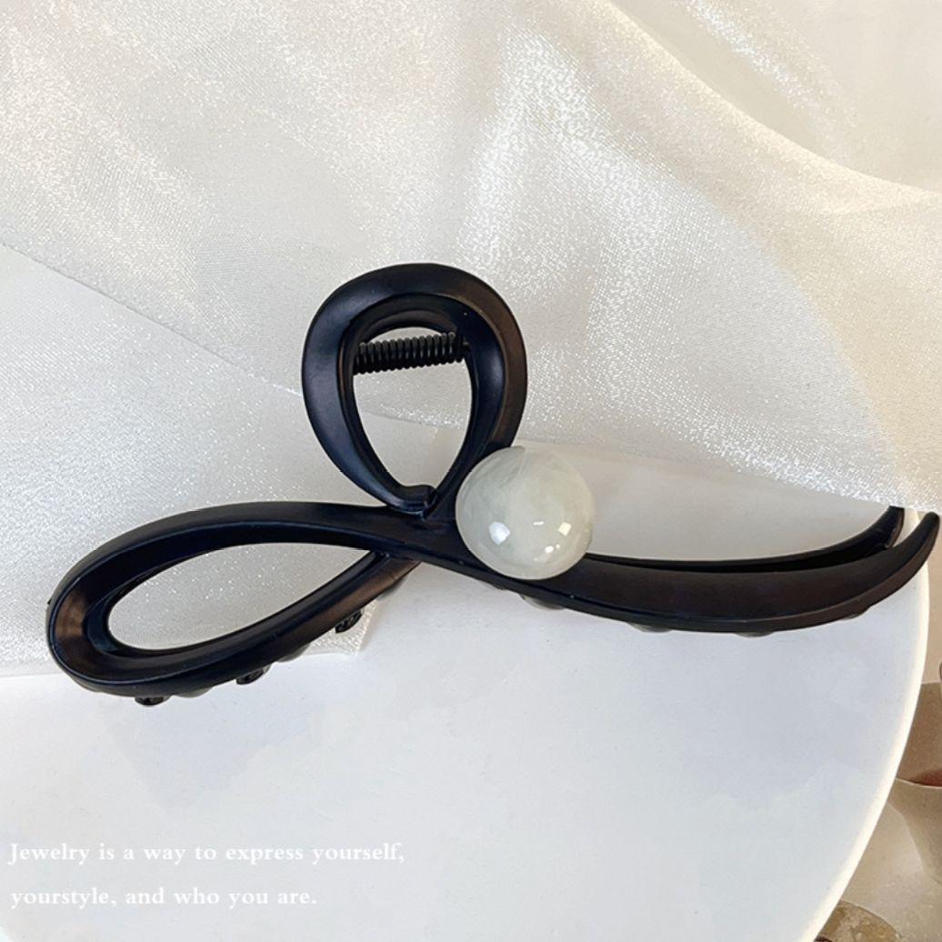 大きめ パール リボン バンスクリップ マット ブラック 新品 黒 ヘアクリップ レディース ヘアアクセサリー拍卖