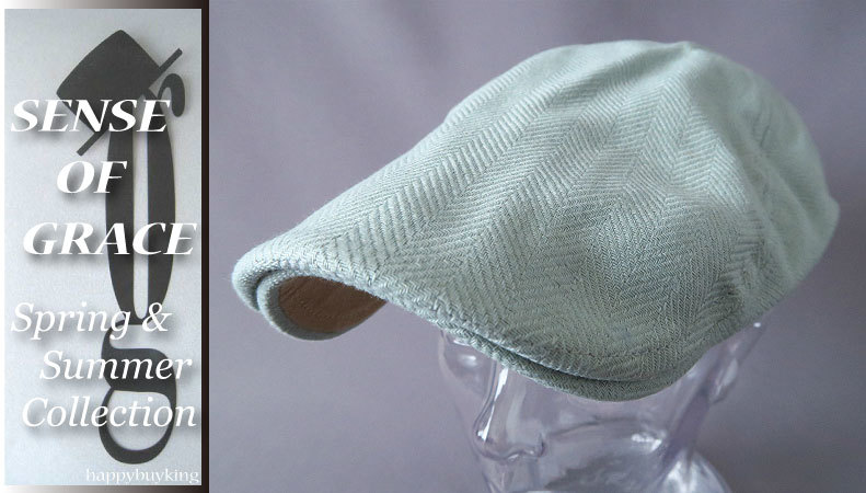 grace 大きいサイズ★ヘリンボーンリネンコットンハンチング【P.GN/XL】新品 定価¥4300 麻綿 サイズ調節可能 男女兼用 センスオブグレース拍卖