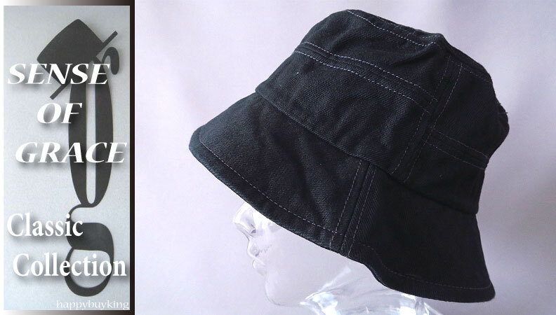 graceグレース★ビンテージデニムバケットハット【黒】新品 サイズ調節可能 男女兼用 パッチワーク ポケッタブル 洗濯機洗いOK UV99%CUT拍卖