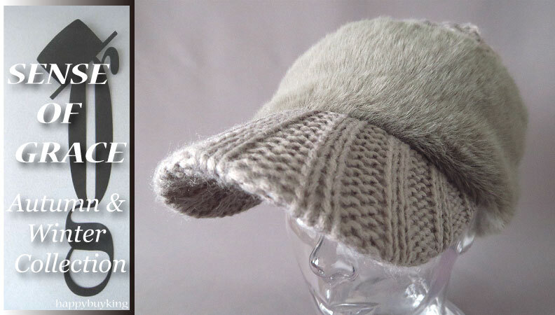 graceグレース★つば付ケーブル編みニットキャスケット【GR】新品 男女兼用 UV99%CUT フェイクファー ターバン センスオブグレース拍卖