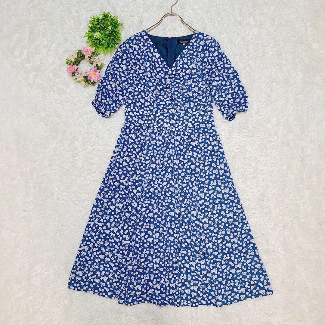 【ジャスグリッティー】 ロングワンピース 5分袖 小花柄 ミモレ丈 (M) 美品拍卖