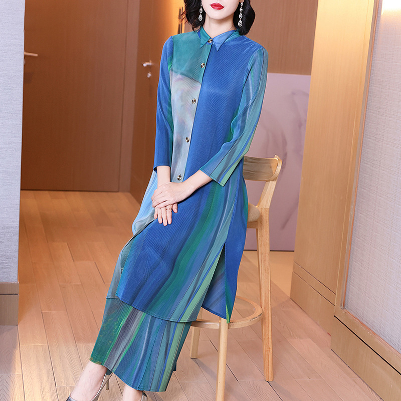 「同梱1万円送料無料」レディーストップスプリーツpleatsワンピースワイド2点セット肌触り弾力ドレー プ性がいい洒脱な着痩せ拍卖