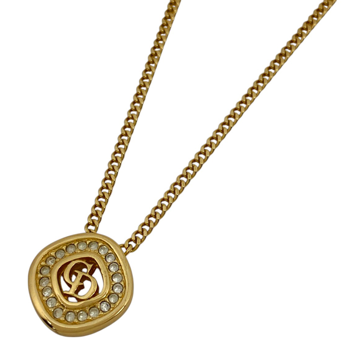 【在庫一掃】 クリスチャンディオール Christian Dior ロゴ ラインストーン ネックレス CD ネックレス GP ゴールド レディース 【中古】拍卖