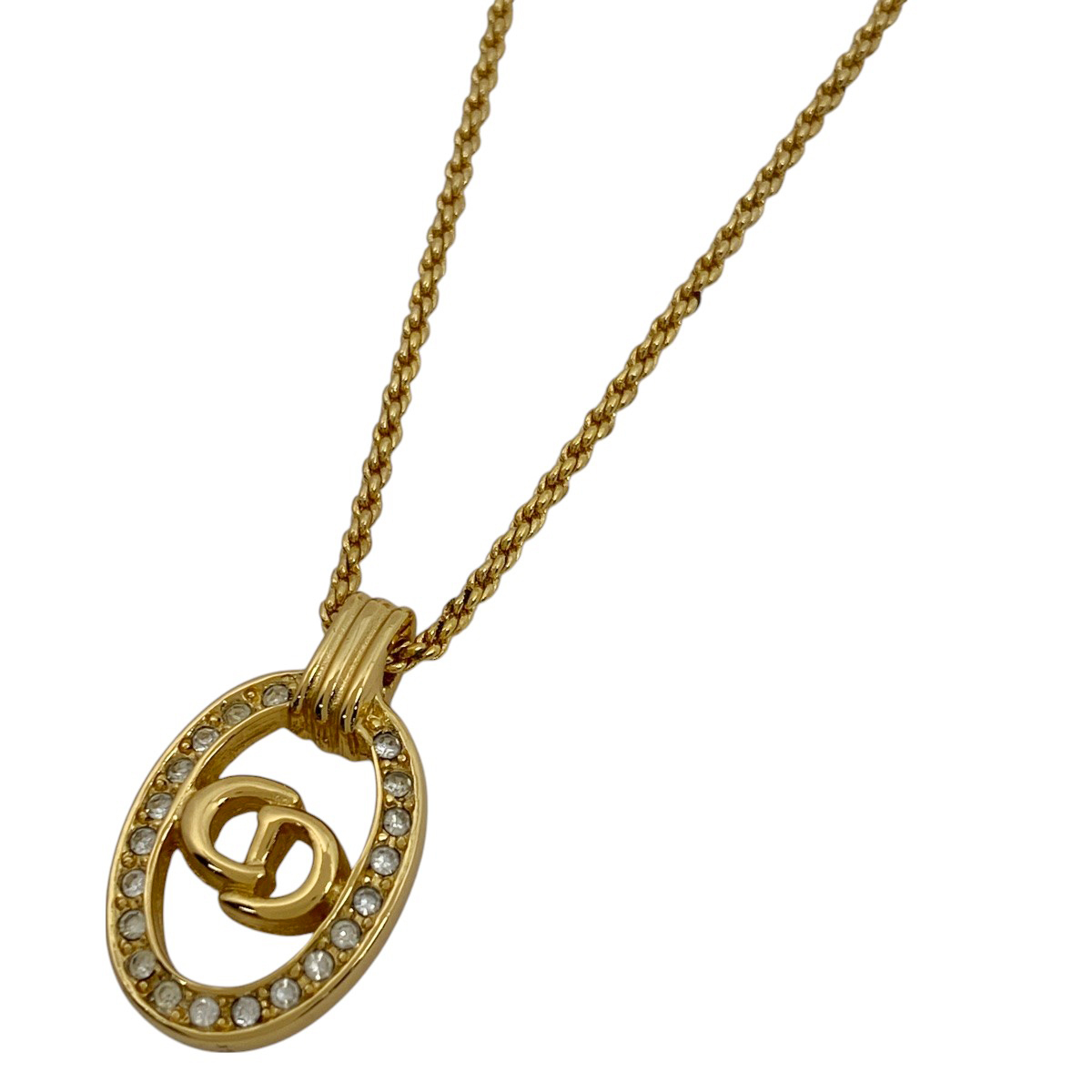 【在庫一掃】 クリスチャンディオール ロゴ ラインストーン ネックレス CD オーバル ネックレス GP ゴールド 【中古】拍卖