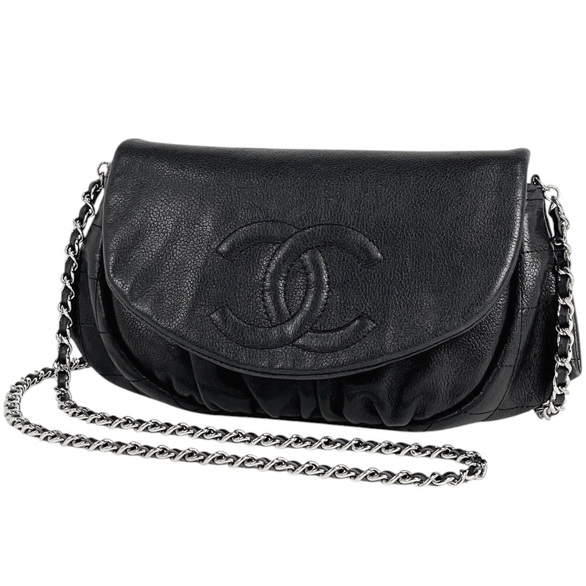 シャネル CHANEL ココマーク チェーン ショルダーバッグ ショルダーバッグ レザー ブラック レディース 【中古】拍卖
