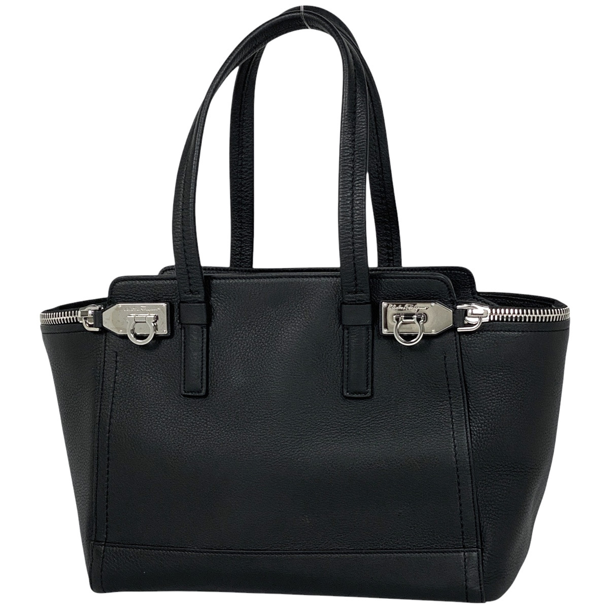 【在庫一掃】 サルヴァトーレフェラガモ Salvatore Ferragamo ガンチーニ トートバッグ ハンドバッグ レザー ブラック D698 【中古】拍卖