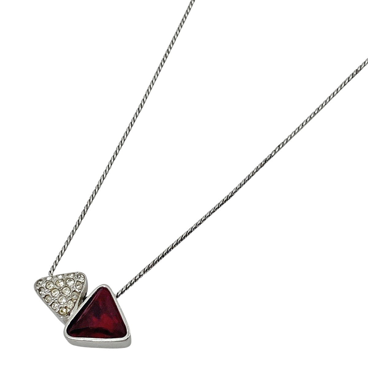 【在庫一掃】 スワロフスキー SWAROVSKI クリスタル デザイン トライアングル ネックレス メタル シルバー レッド 【中古】拍卖