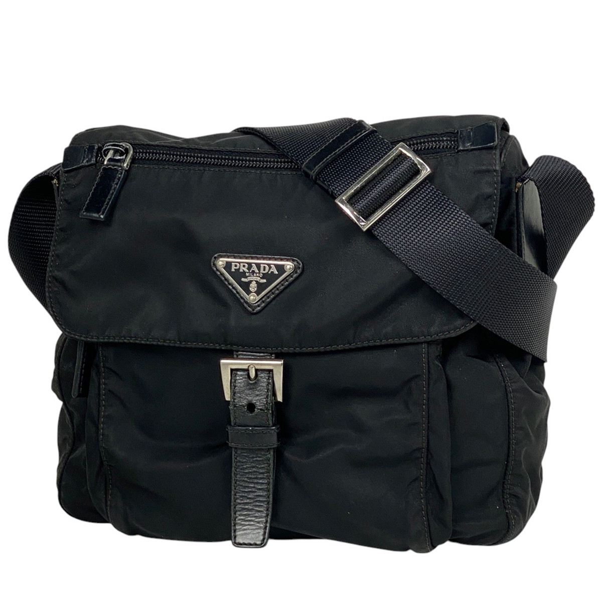 プラダ PRADA ロゴプレート ショルダーバッグ 斜め掛け ショルダーバッグ ナイロン ネロ(ブラック) レディース 【中古】拍卖