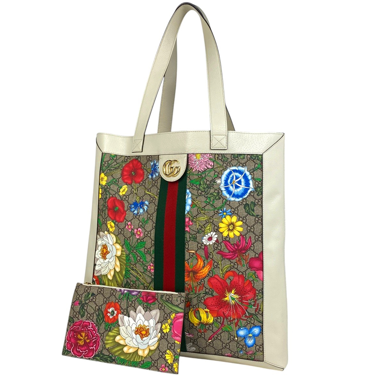 【在庫一掃】 グッチ オフィディア GGフローラ トートバッグ GGスプリーム コーティングキャンバス ベージュ ホワイト 519335 中古拍卖