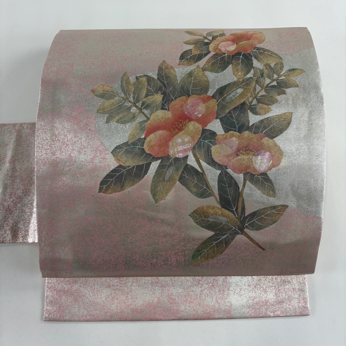 名古屋帯 秀品 枝花 螺鈿箔 箔 銀色 正絹 【中古】拍卖