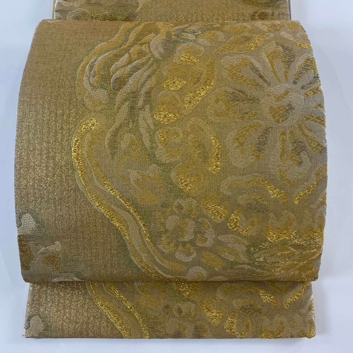 袋帯 美品 秀品 草花 金糸 箔 金色 六通 正絹 【中古】拍卖