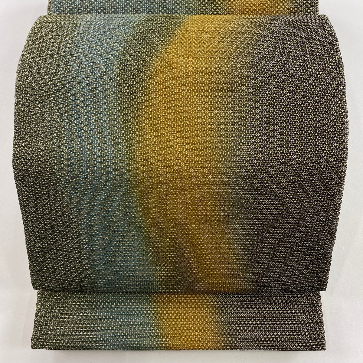 袋帯 美品 秀品 幾何学 金糸 茶緑色 正絹 【中古】拍卖