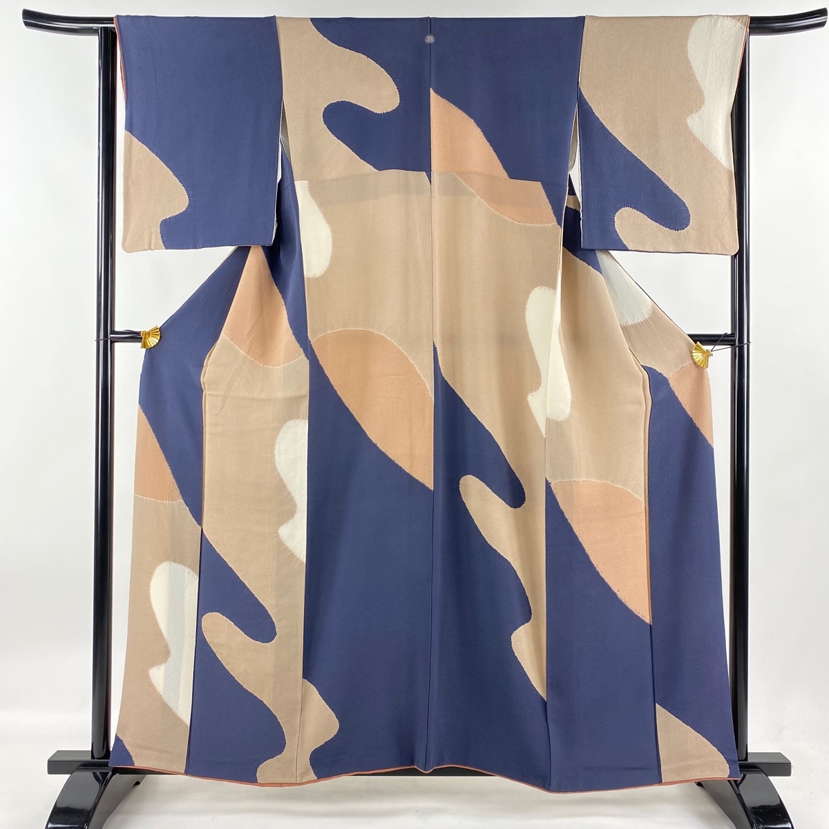 小紋 身丈159.5cm 裄丈65cm M 袷 幾何学模様 絞り 縮緬 灰紫 正絹 秀品 一つ紋 【中古】拍卖