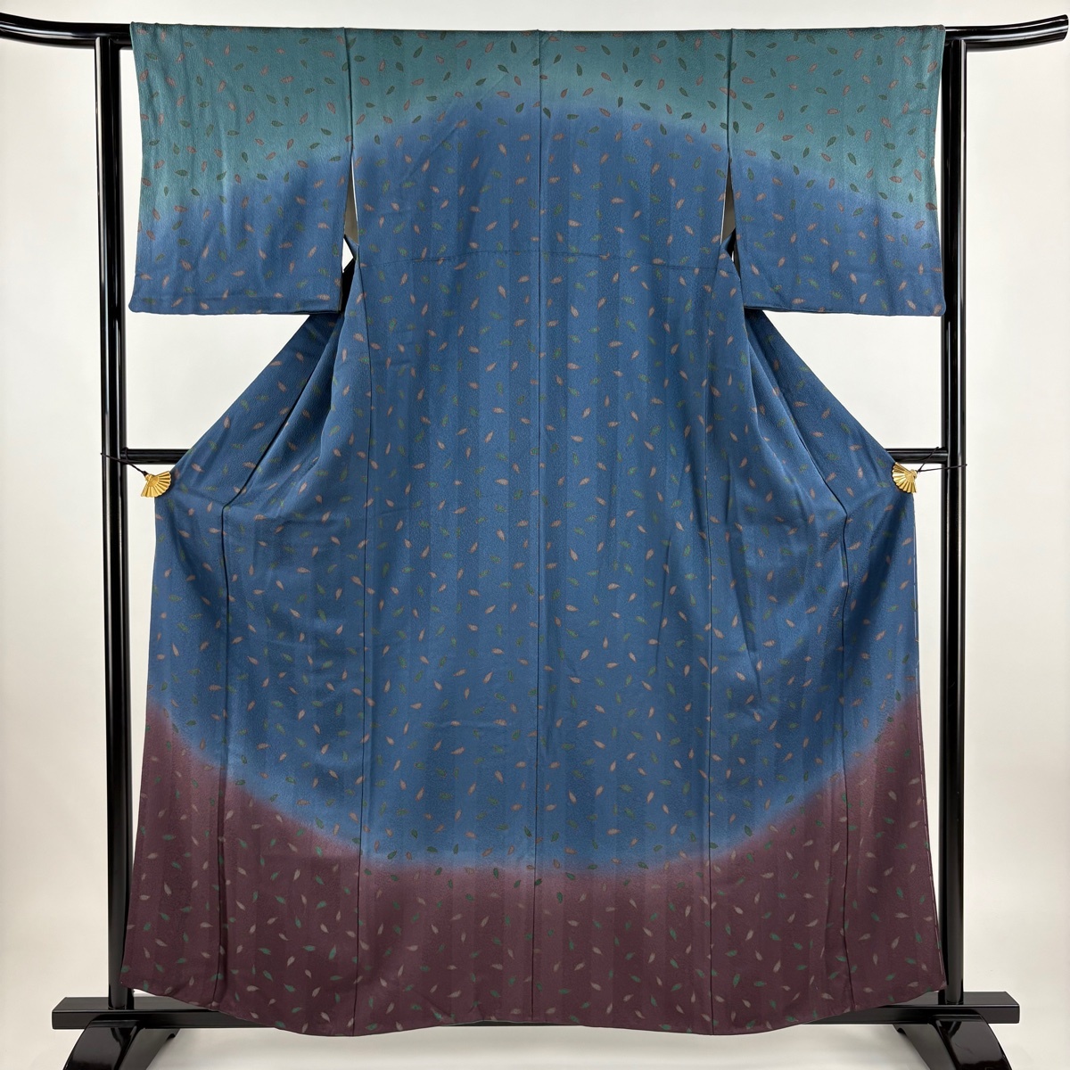 訪問着 身丈160cm 裄丈61.5cm S 袷 花びら ぼかし 染め分け 青灰色 正絹 秀品 【中古】拍卖