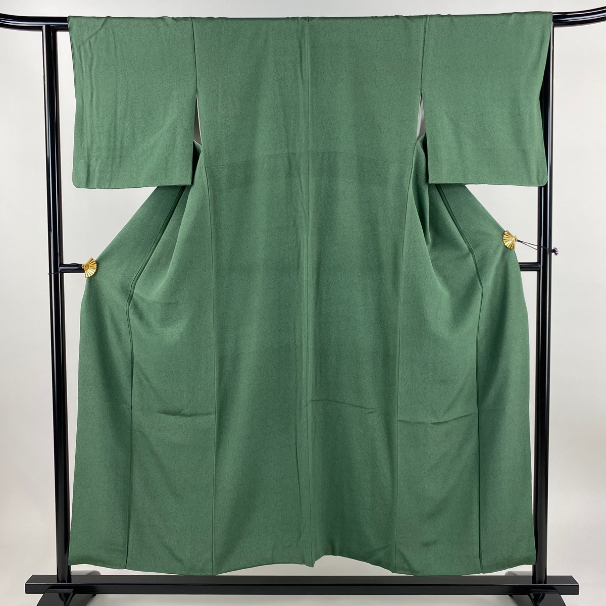 江戸小紋 身丈152.5cm 裄丈63cm S 袷 花唐草 緑 正絹 秀品 【中古】拍卖