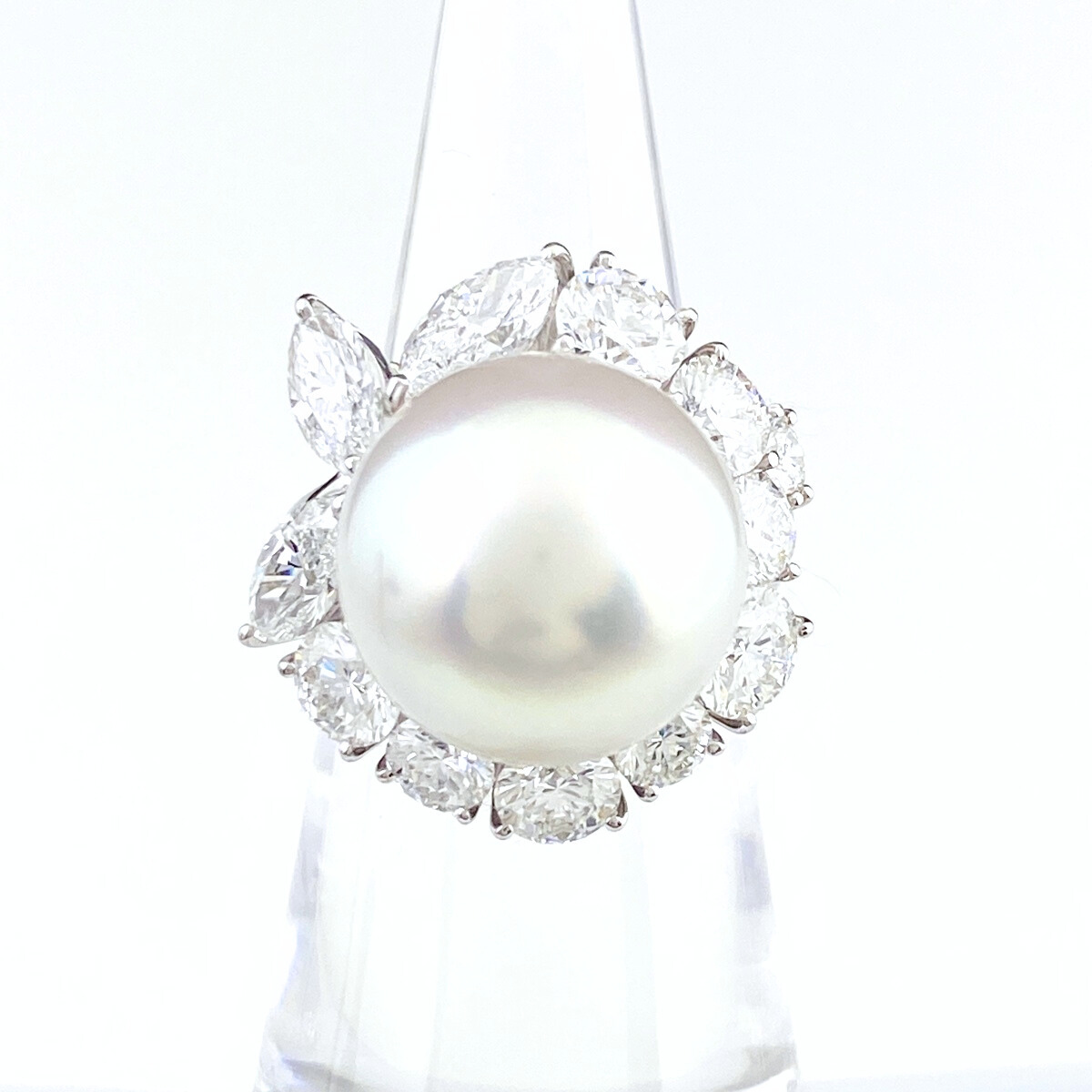 ミキモト MIKIMOTO パール デザインリング プラチナ 指輪 メレダイヤ 真珠 リング 8号 Pt950 パール ダイヤモンド レディース 【中古】拍卖