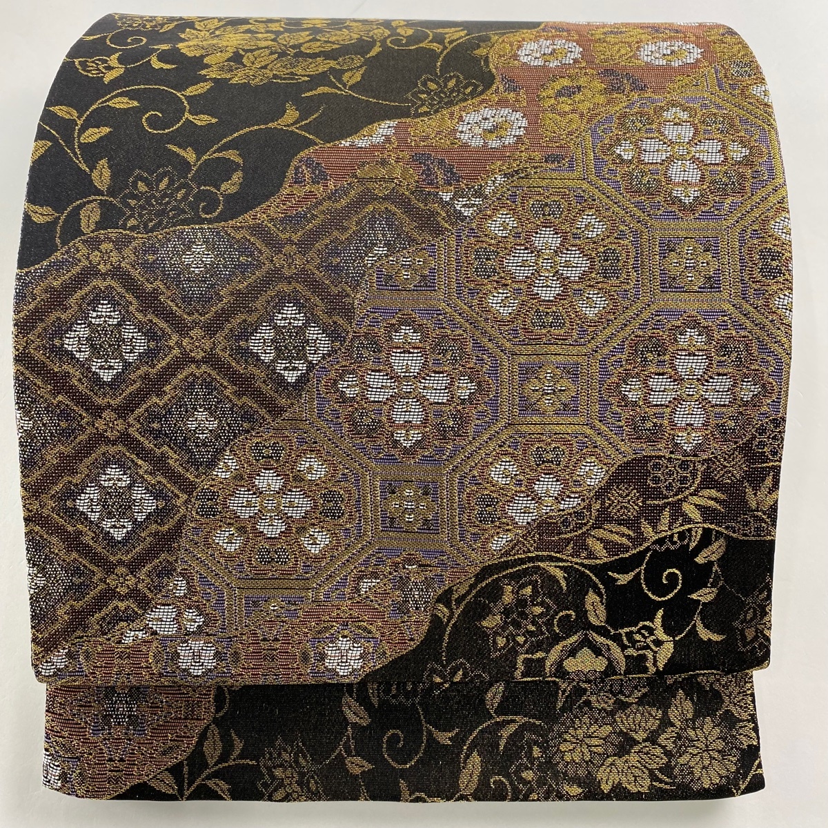 袋帯 美品 名品 華文 道長取り 金糸 黒 六通 正絹 【中古】拍卖