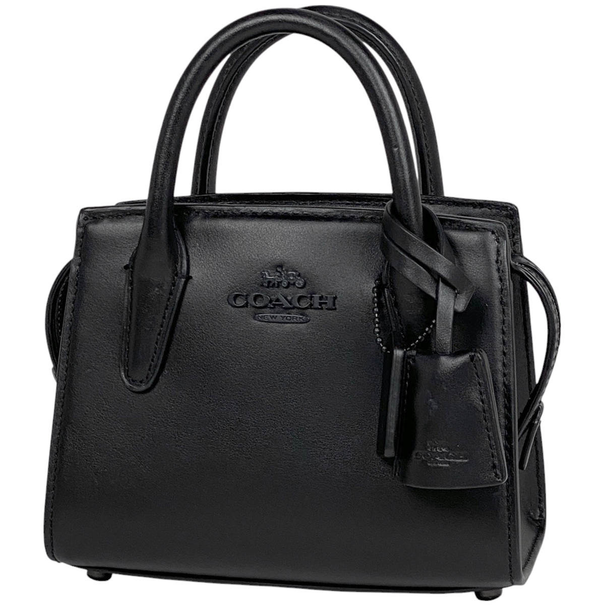 コーチ COACH ロゴ ハンドバッグ 2WAY ショルダーバッグ アンドレア ミニ キャリーオール レザー ブラック CO974 レディース 【中古】拍卖