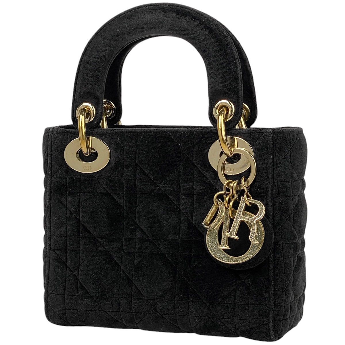 【在庫一掃】 クリスチャンディオール レディディオール 2WA カナージュ チェーン ハンドバッグ ベルベット ブラック 中古拍卖