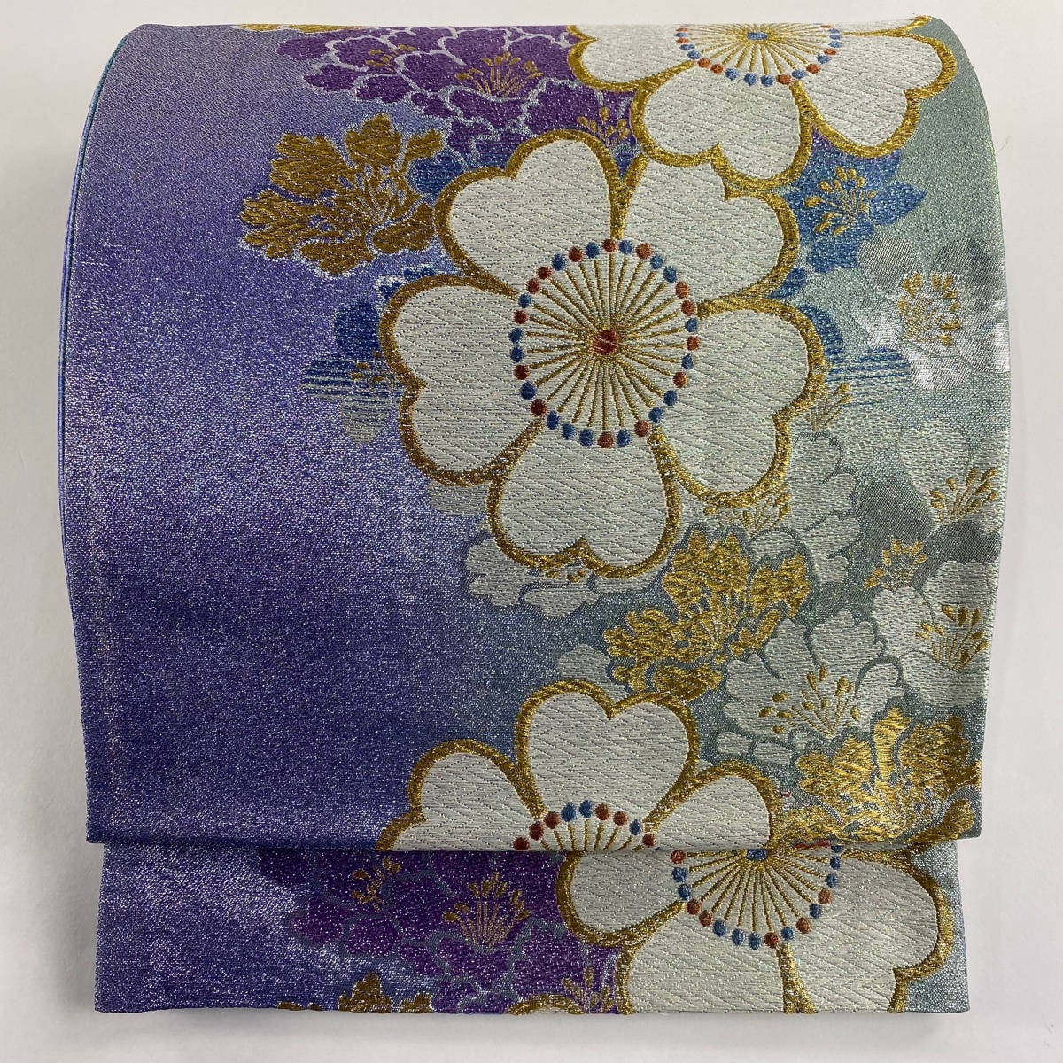 袋帯 美品 秀品 桜 花 刺繍 金糸 薄紫 六通 正絹 【中古】拍卖