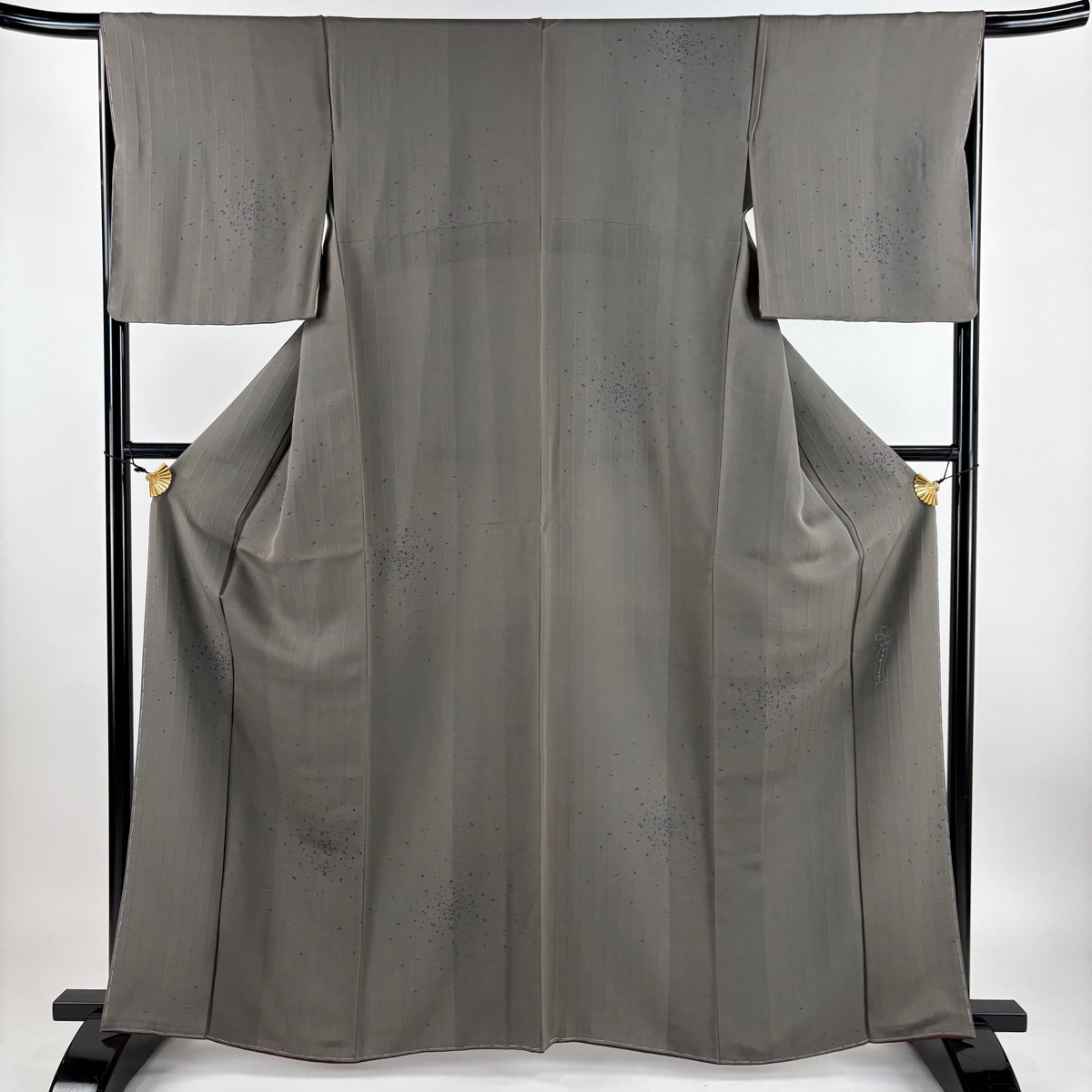 小紋 身丈163.5cm 裄丈65cm M 袷 辻村ジュサブロー ほていや 落款 地紋 幾何学模様 灰茶 正絹 名品 【中古】拍卖