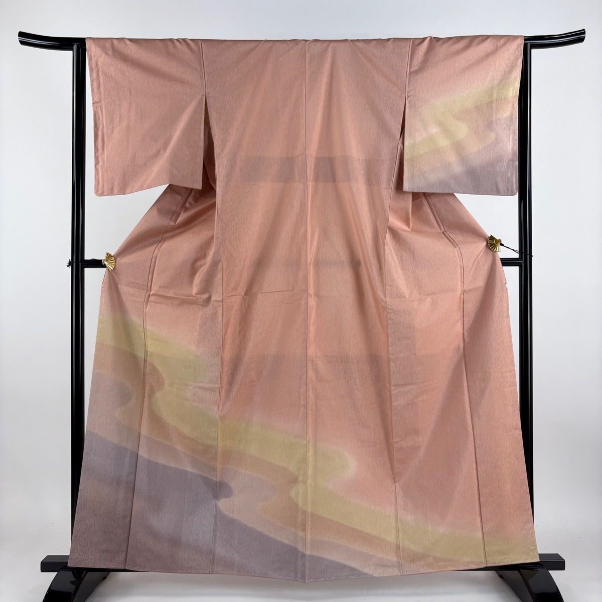 訪問着 身丈162cm 裄丈64cm M 袷 大島紬地 証紙 霞 ぼかし ピンク 正絹 美品 秀品 【中古】拍卖