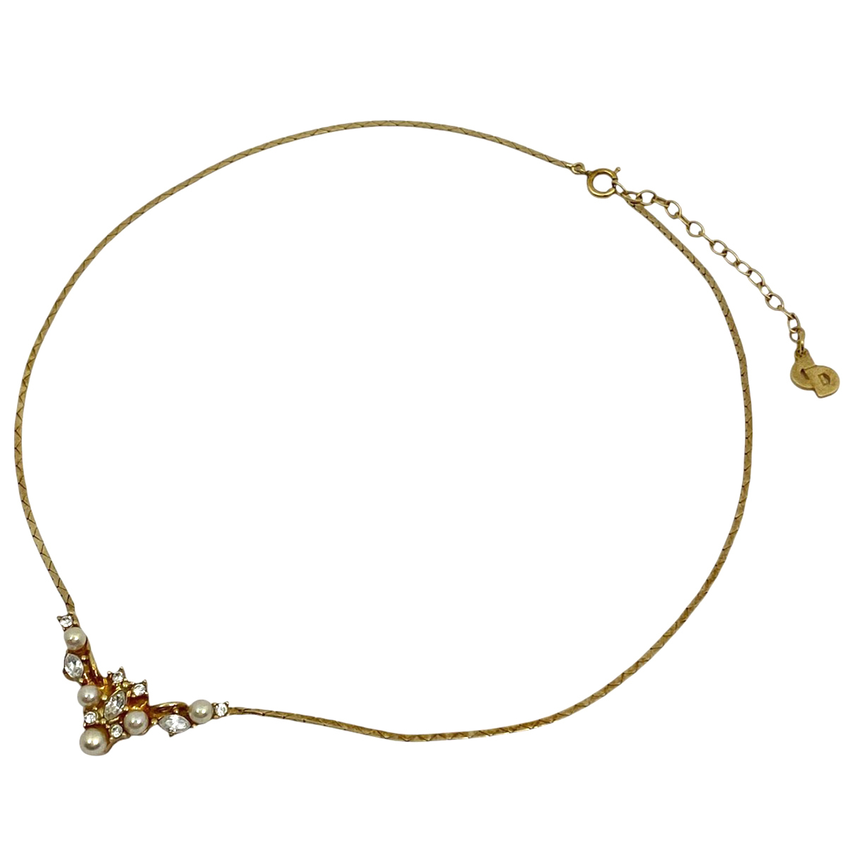 クリスチャンディオール Christian Dior フェイクパール デザイン ネックレス ラインストーン ネックレス GP ゴールド レディース 【中古】拍卖