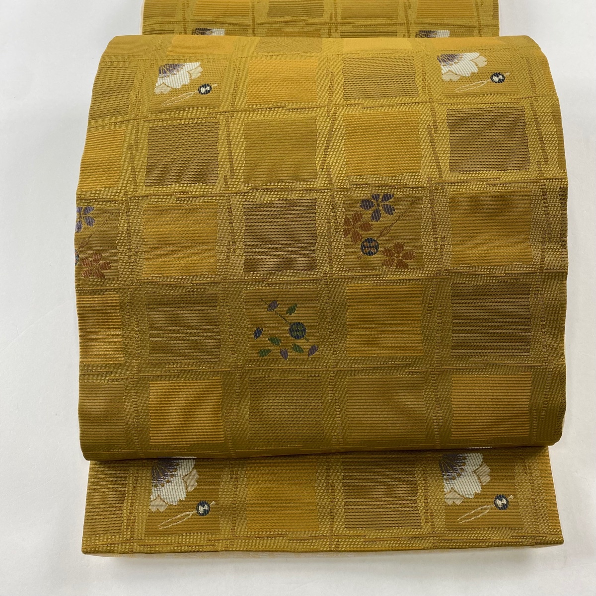 袋名古屋帯 美品 優品 櫛 桜 山吹茶色 化繊 【中古】拍卖
