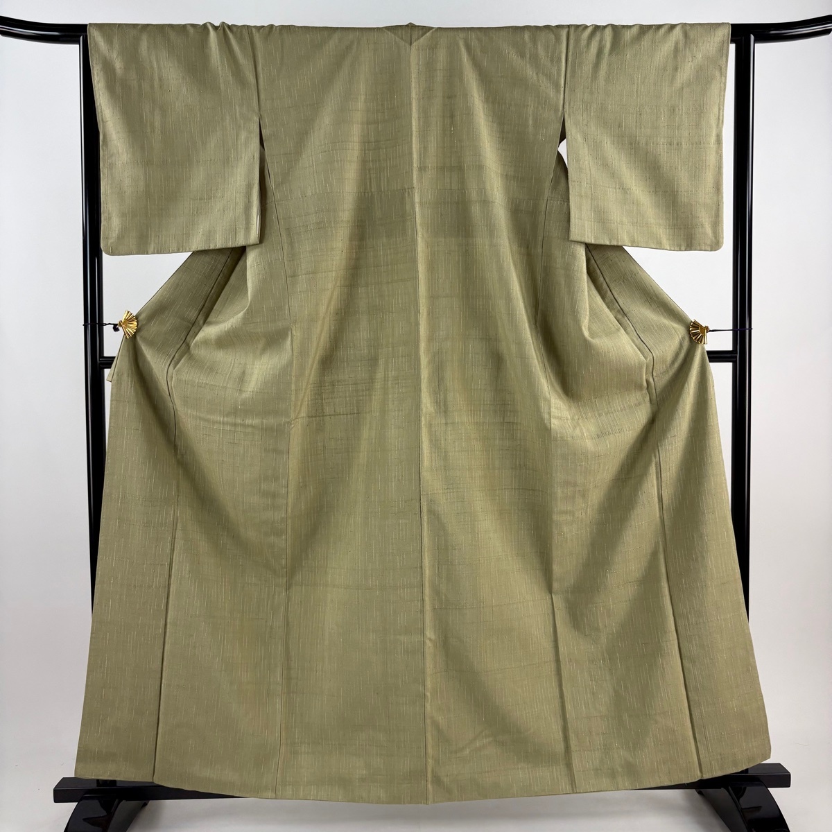 紬 身丈159cm 裄丈64.5cm M 袷 幾何学 灰緑 正絹 美品 秀品 【中古】拍卖