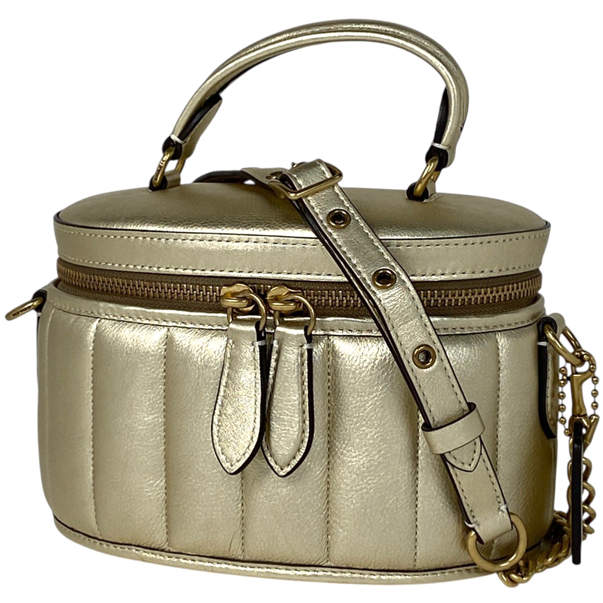 コーチ COACH トレイル バッグ ウィズ キルティング 2WAY ショルダーバッグ バニティ ハンドバッグ レザー ゴールド C6347 レディース 中古拍卖