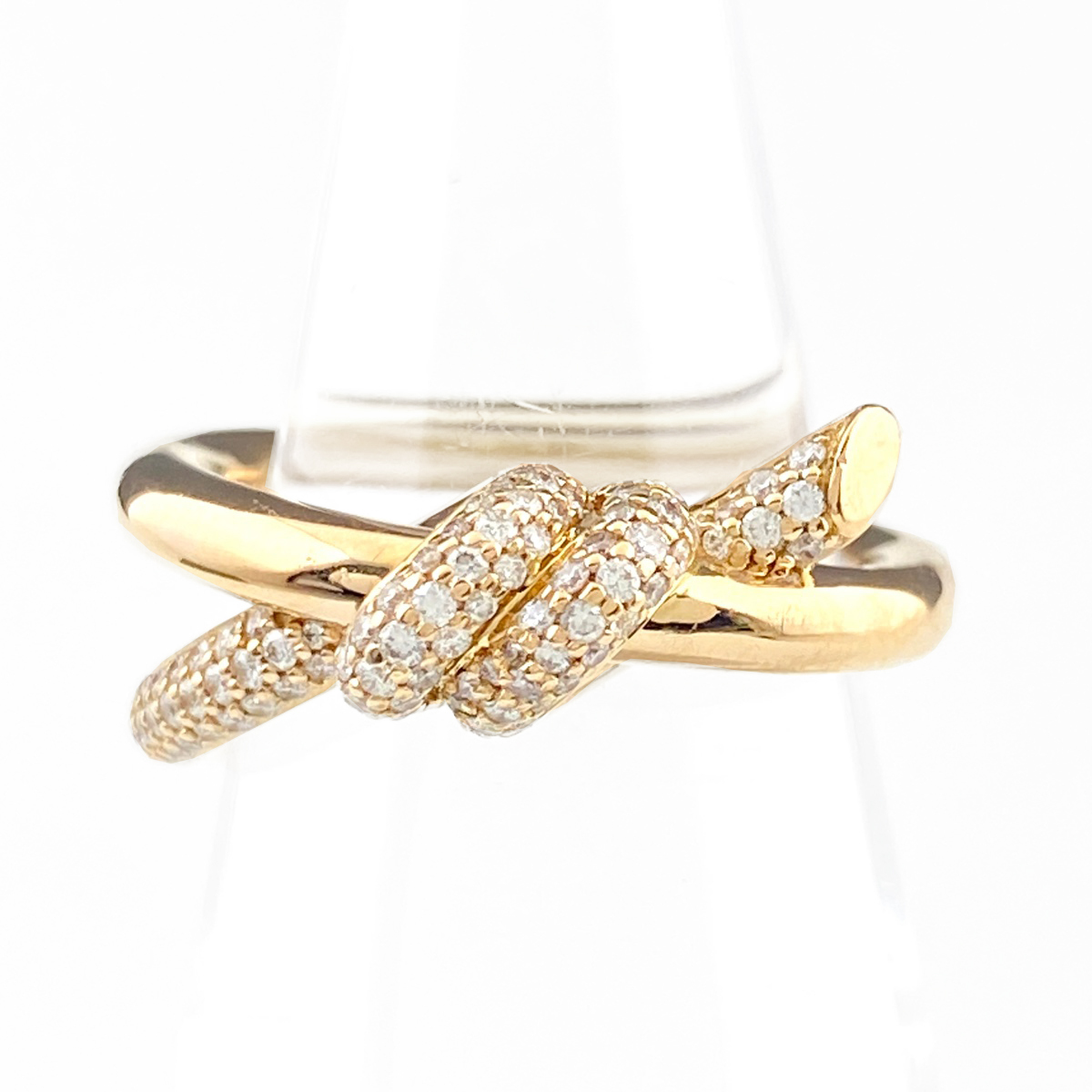 ティファニー TIFFANY&Co. ダブルロウ ノット ダイヤリング YG イエローゴールド 指輪 10.5号 750 ダイヤモンド レディース 【中古】拍卖