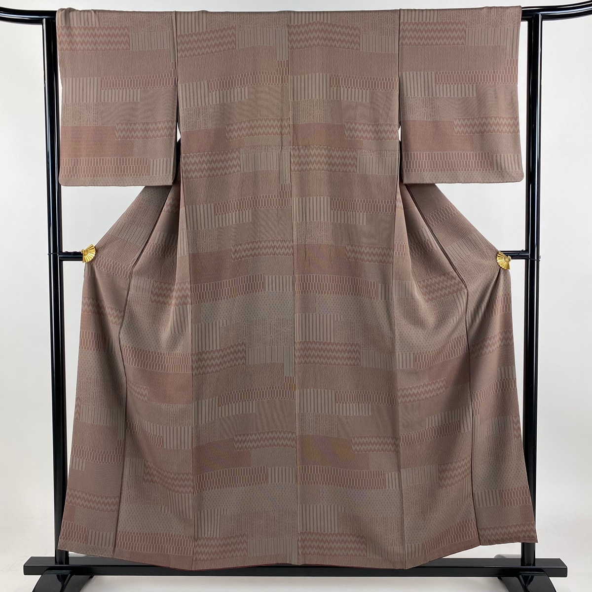 小紋 身丈155cm 裄丈62.5cm S 袷 幾何学 麻の葉 えんじ色 正絹 秀品 【中古】拍卖