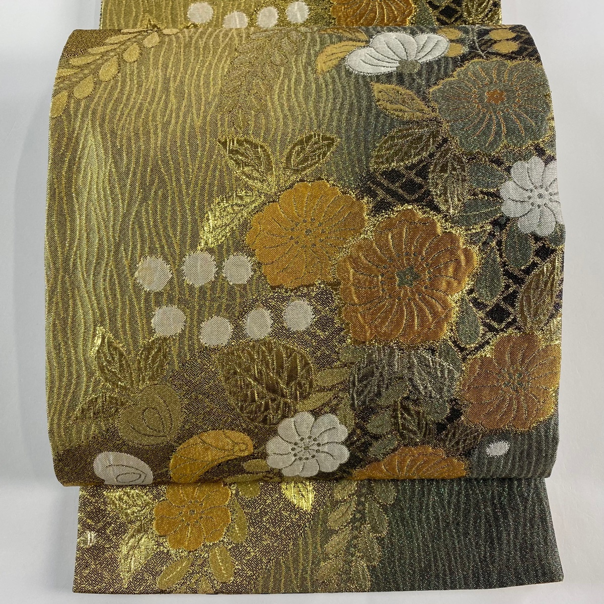 袋帯 美品 秀品 辻が花柄 箔 金色 六通 正絹 【中古】拍卖