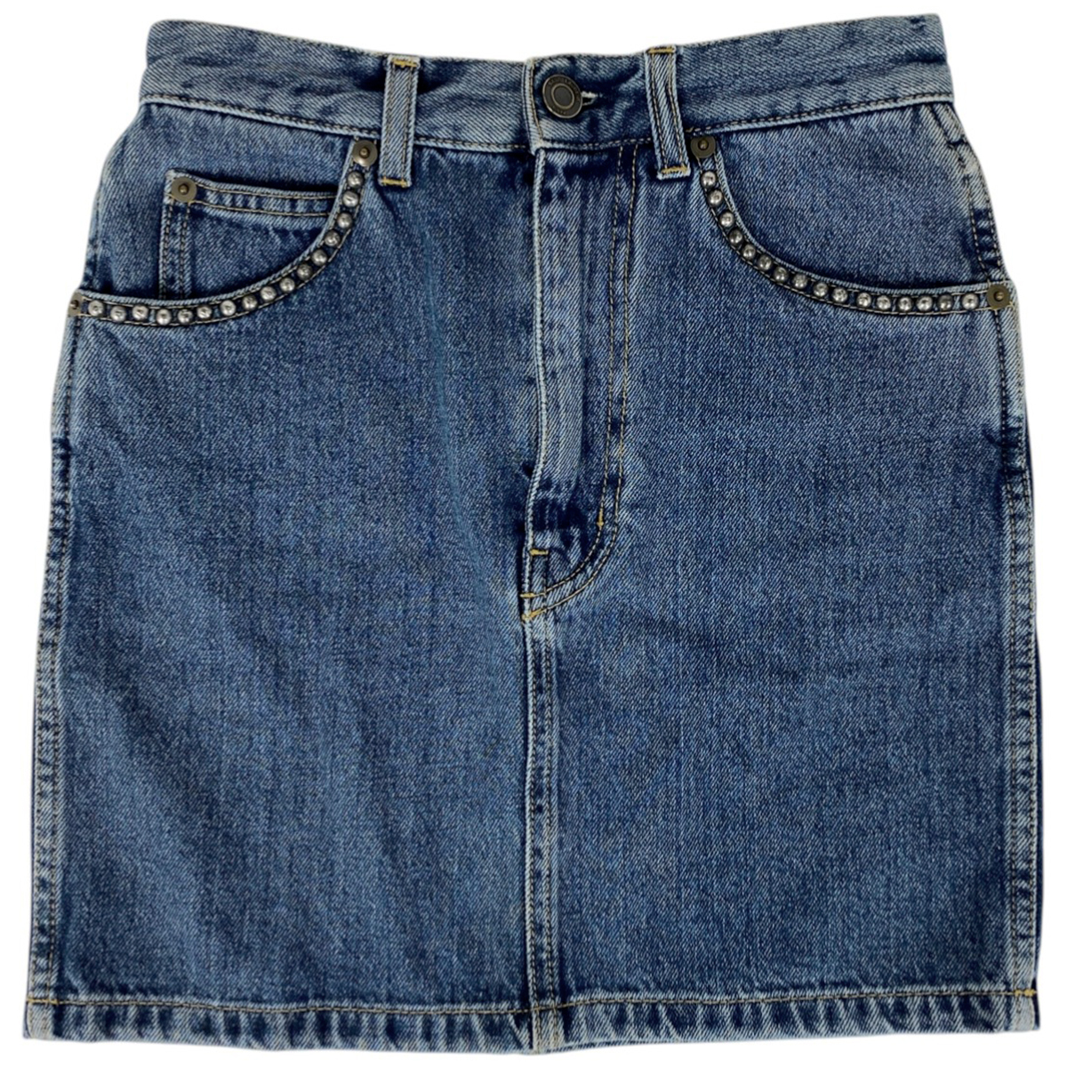 イヴ・サンローラン YVES SAINT LAURENT デニム スカート スタッズ ミニ ボトムス スカート コットン ブルー レディース 【中古】拍卖