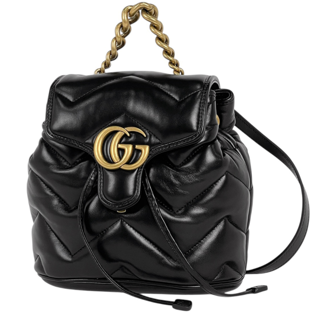 グッチ GUCCI GGマーモント リュックサック ダブルG バックパック デイパック リュック レザー ブラック 777253 レディース 【中古】拍卖