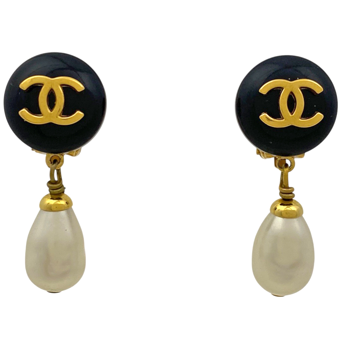 シャネル CHANEL ココマーク フェイクパール イヤリング スイング イヤリング GP ブラック ゴールド レディース 【中古】拍卖