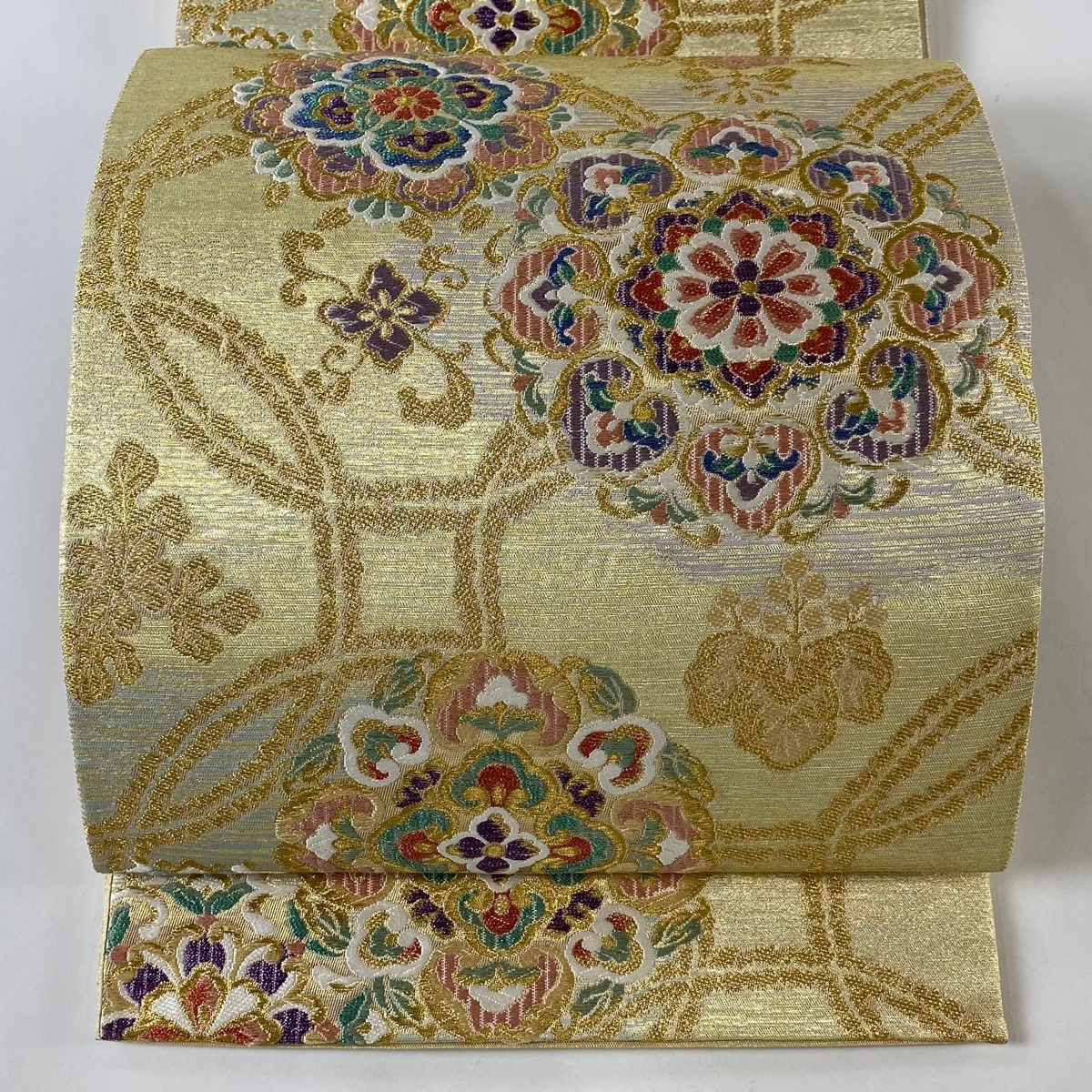 袋帯 美品 秀品 華文 桐 刺繍 箔 金色 六通 正絹 【中古】拍卖