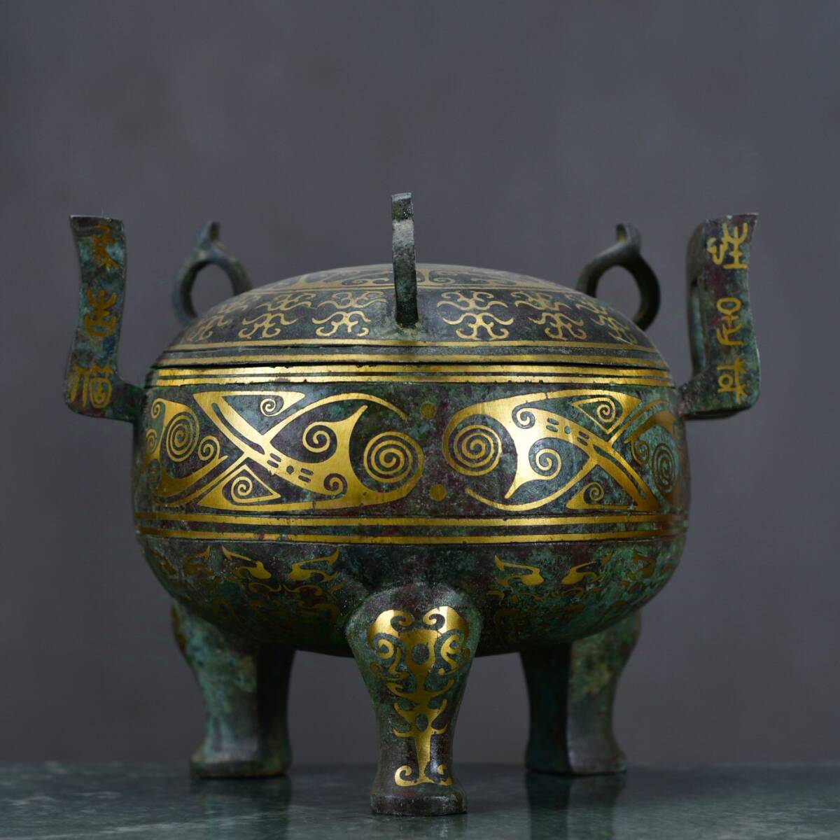 『戦・青銅製・青銅器・錯金鼎・酒器・食器・祭祀品・副葬品』極細工 置物 古賞物 中国古玩 中国古美術拍卖